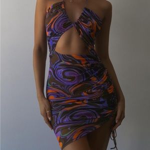 Miss Lola cut out abstract ruched dress